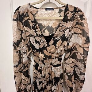 Tommy Hilfiger Black and Tan Floral Long Sleeve Dress